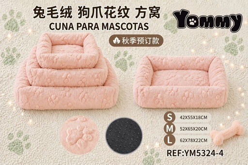 [YM5324-4] Cuna para perro con diseño de patas de conejo en color rosa - Accesorios para mascotas
