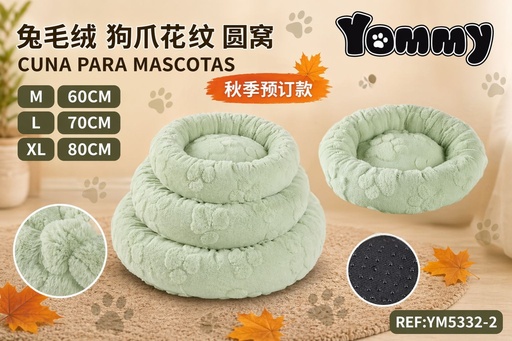 [YM5332-2] Cuna de perro de pelaje con diseño de patas de conejo en verde - Accesorios para mascotas