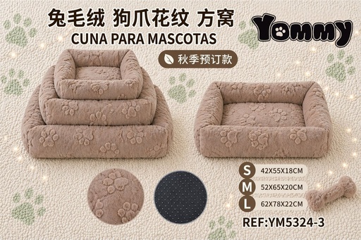 [YM5324-3] Cuna de perro de pelaje con diseño de patas de conejo en color marrón - Accesorios para mascotas
