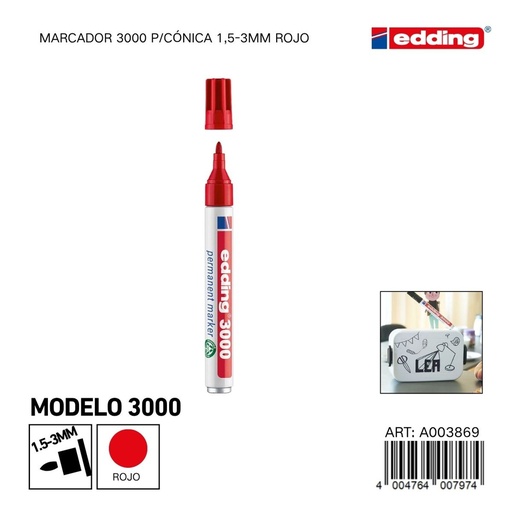[A003869] EDDING marcador 3000 p/cónica 1.5-3mm rojo - Material de oficina