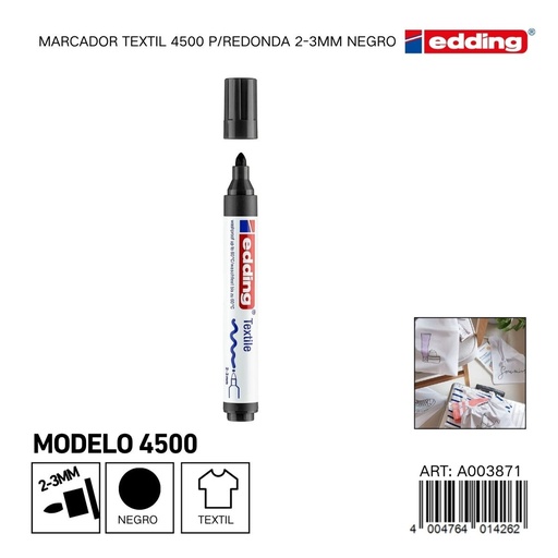 [A003871] EDDING marcador textil 4500 p/redonda 2-3mm negro - Material de oficina