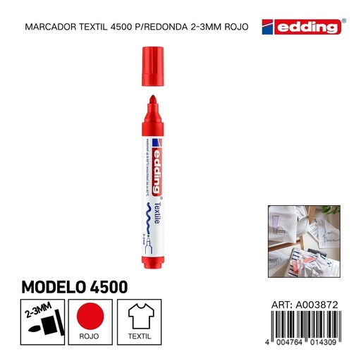 [A003872] EDDING marcador textil 4500 p/redonda 2-3mm rojo - Material de oficina