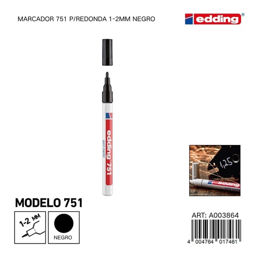 [A003864] EDDING marcador 751 p/redonda 1-2mm negro sin traspaso - Material de oficina