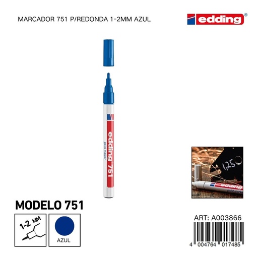 [A003866] EDDING marcador 751 p/redonda 1-2mm azul sin traspaso - Material de oficina
