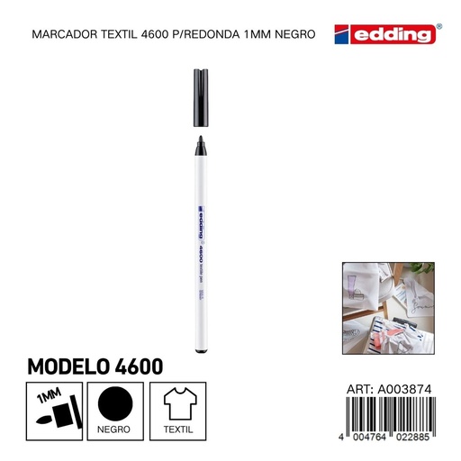 [A003874] EDDING marcador textil 4600 p/redonda 1mm negro - Material de oficina