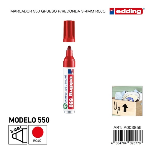 [A003855] EDDING marcador 550 grueso p/redonda 3-4mm rojo - Material de oficina