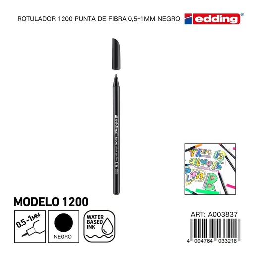 [A003837] Rotulador Edding 1200 de fibra 0.5-1 mm negro - Papelería y útiles de escritura