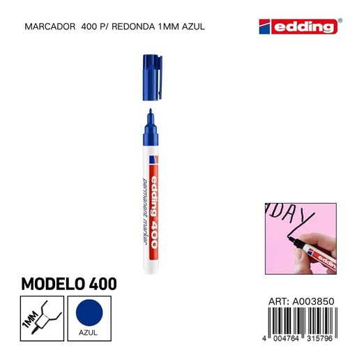 [A003850] EDDING marcador 400 p/redonda 1mm azul - Material de oficina