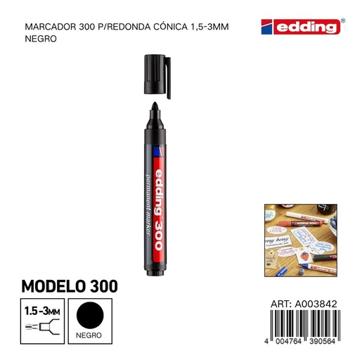 [A003842] Marcador Edding 300 de punta redonda 1.5-3 mm negro - Papelería y útiles de escritura