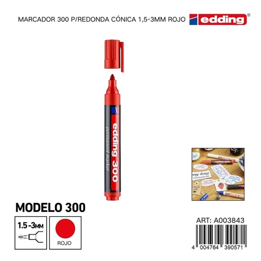 [A003843] EDDING marcador 300 p/redonda cónica 1.5-3mm rojo - Material de oficina
