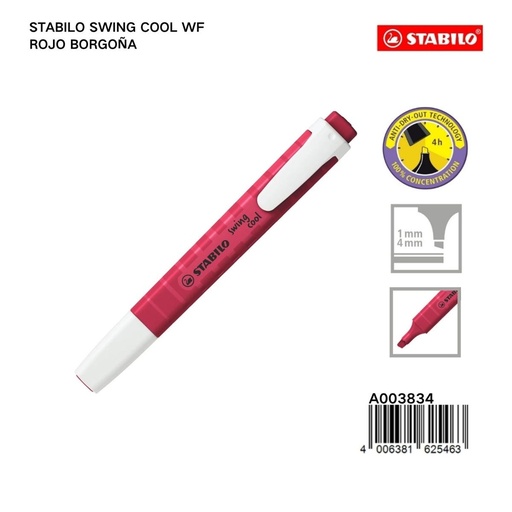 [A003834] Marcador estabilo 1mm + 4mm color borgoña STABILO SWING COOL - Marcadores de colores