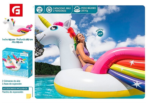 [161640746] Isla inflable Mega Unicornio 287x193 cm - Juguetes de verano y flotadores para piscina