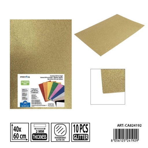 [0243766] Goma EVA con purpurina bio 40x60 cm 2 mm dorada - Material artístico y de manualidades