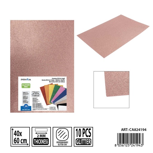 [0243768] Goma EVA con purpurina bio 40x60 cm 2 mm rosa dorado - Material de manualidades y arte