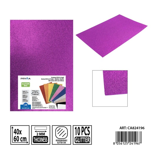 [0243770] Goma EVA con purpurina bio 40x60 cm 2 mm fucsia - Material artístico y de manualidades