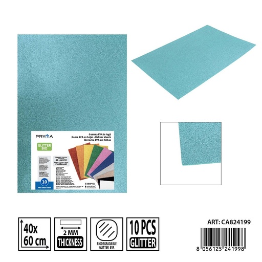 [0243773] Goma EVA con purpurina bio 40x60 cm 2 mm verde agua - Material artístico y manualidades