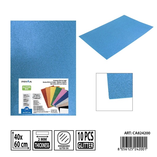 [0243774] Goma EVA con purpurina bio 40x60 cm 2 mm celeste - Material de manualidades y arte