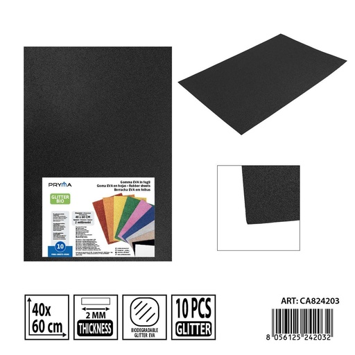 [0243777] Goma EVA con purpurina bio 40x60 cm 2 mm negra - Material de arte y manualidades