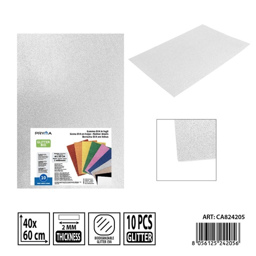 [0243779] Goma EVA con purpurina bio 40x60 cm 2 mm blanca - Material para manualidades y papelería