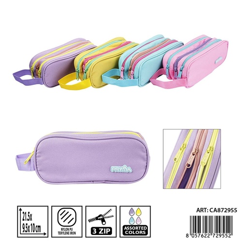 [0241920] Estuche cremallera PRYMA triple 21.5x9.5x10 cm color pastel - Estuches y mochilas