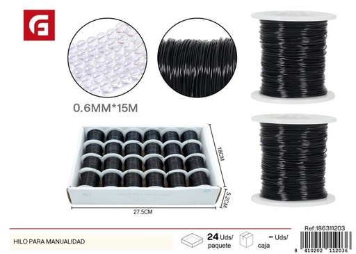 [186311203] Hilo cristal 0.6mm 15M negro - Accesorios de costura y manualidades