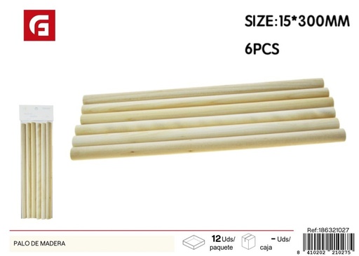 [186321027] Bastones de madera redondeados #15 (6 unidades) - Materiales de manualidades