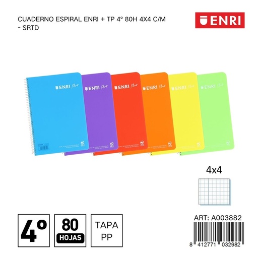 [A003882] Cuaderno Enri A5 4x4 pastel 5 unidades - Papelería y material escolar