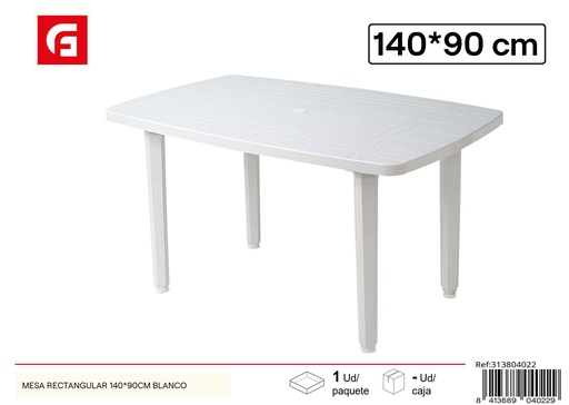 [313804022] Mesa rectangular de plástico 140*90 cm blanca - Mobiliario ligero y duradero