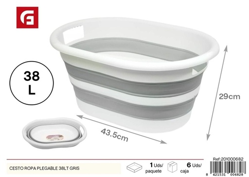 [201000682] Cesto de ropa plegable gris de 38 litros - Almacenamiento de ropa
