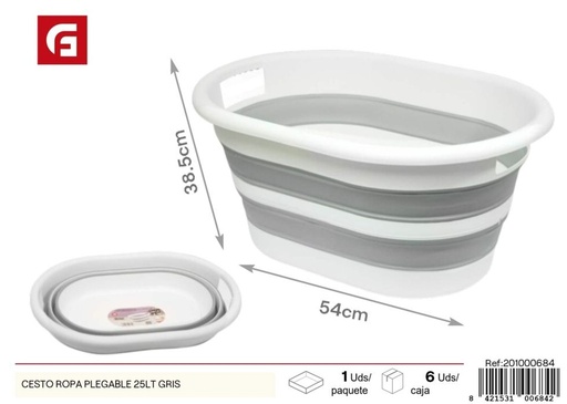 [201000684] Cesto de ropa plegable 25LT gris - Almacenamiento en el hogar