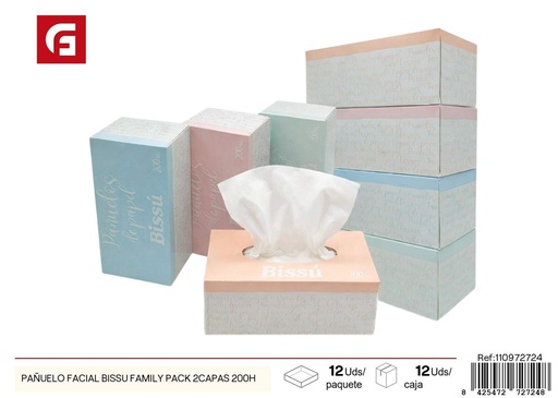[110972724] Pañuelo facial Bissu family pack 2 capas 200 unidades - Artículos de limpieza