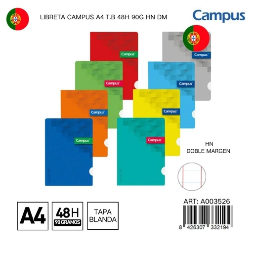 [A003526] Libreta CAMPUS A4 T.B 48H 90G HN DM - Libreta con espiral para anotaciones