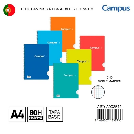 [A003511] BLOC CAMPUS A4 T.BASIC 80H 60G CN5 DM - Libreta básica para notas personales