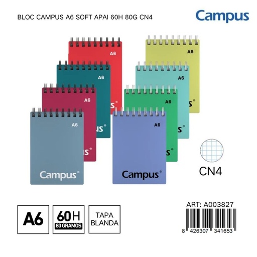 [A003827] BLOC CAMPUS A6 SOFT APAI 60H 80G CN4 - Libreta práctica y cómoda para estudiantes