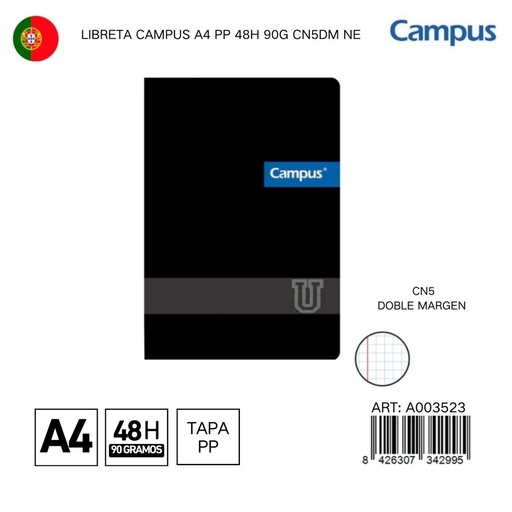 [A003523] LIBRETA CAMPUS A4 PP 48H 90G CN5DM NE - Libreta en color limpio para uso escolar