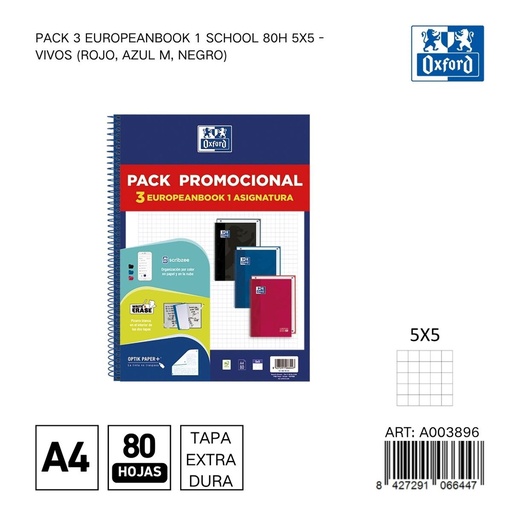 [A003896] Pack 3 OXFORD 5X5 - Notas académicas en formato A5