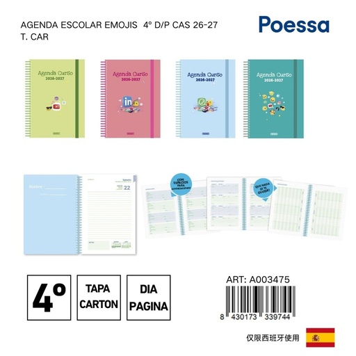 [A003475] Agenda escolar Emoticonos 4º D/P - Material escolar y agendas