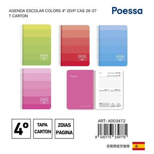 [A003472] Agenda escolar Colors 4º 2D/P - Material escolar y agendas