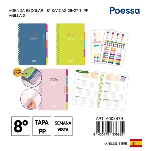 [A003479] Agenda escolar 8º S/V con anilla - Material escolar y organización