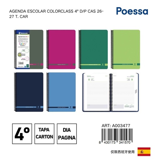 [A003477] Agenda escolar Colorclass 4º D/P con cartón - Material escolar y organización