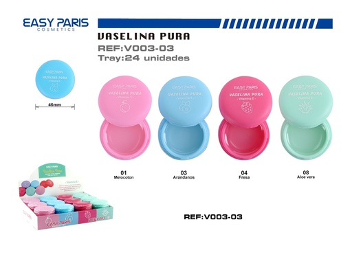 [V003-03] Vaselina pura con Vitamina E y aroma 24/u - Cosméticos y protector labial