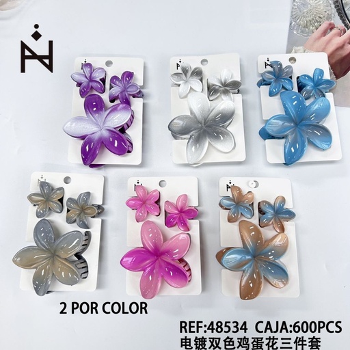 [8434832485346] Pack de 3 pinzas de pelo flor 12 unidades - Accesorios para el cabello y pinzas decorativas