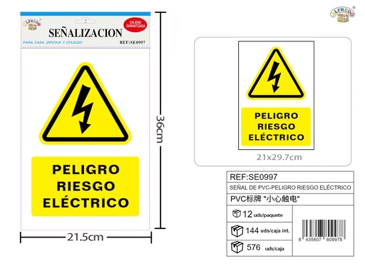 [SE0997] Señal de PVC - Peligro riesgo eléctrico 21.5x36 cm - Señales de advertencia