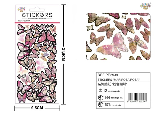[PE2939] Stickers mariposa rosa 9.5x21.5 cm - Novedades y decoración