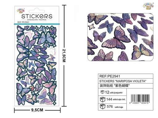 [PE2941] Stickers mariposa violeta 9.5x21.5 cm - Novedades y decoración