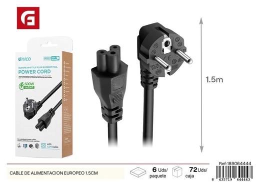 [189064444] Cable de alimentación europeo 1.5 m - Suministros eléctricos