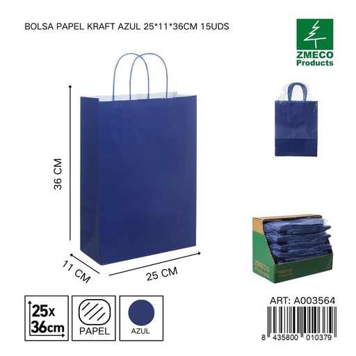 [A003564] Bolsa papel kraft azul 25x11x36 cm 15 uds - Embalaje y productos de papel