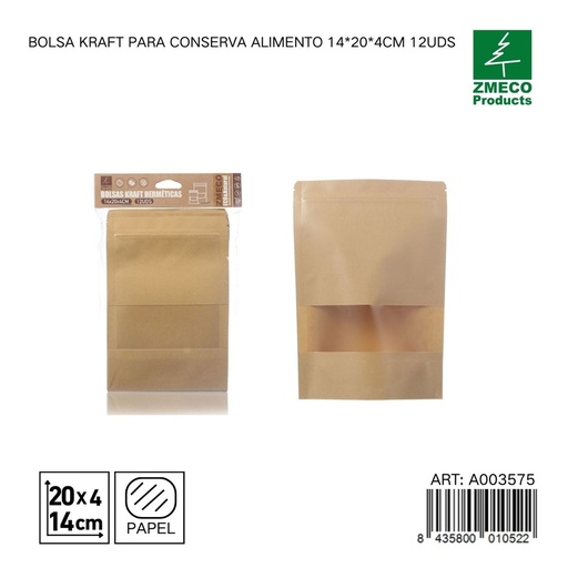 [A003575] Bolsa Kraft para alimentos 14x20x4 cm 12 uds - Productos desechables y menajes de cocina