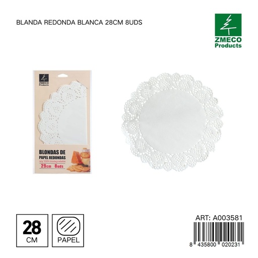 [A003581] Papel para tartas blando redondo 28 cm 8 uds - Utensilios de repostería y horneado