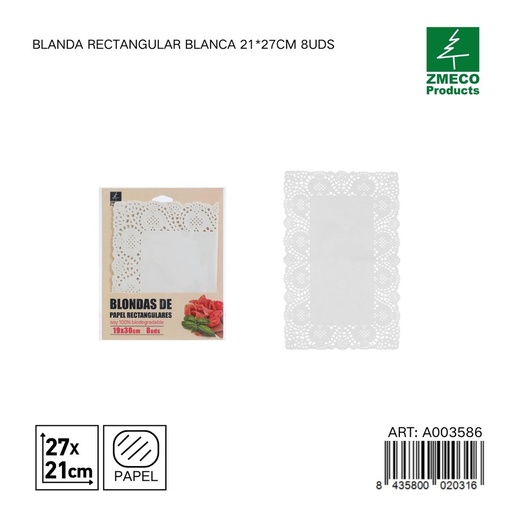 [A003586] Papel para tartas blando rectangular 21x27 cm 8 uds - Utensilios de repostería y horneado